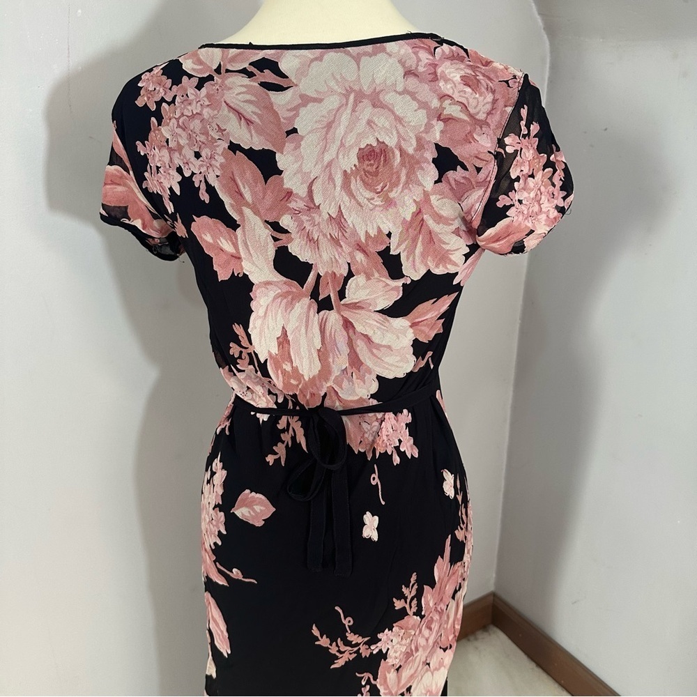 Vintage Y2K Floral Black Flowy Maxi Dress Whimsigoth Resort Formal Evening Bloom - Picture 8 of 15